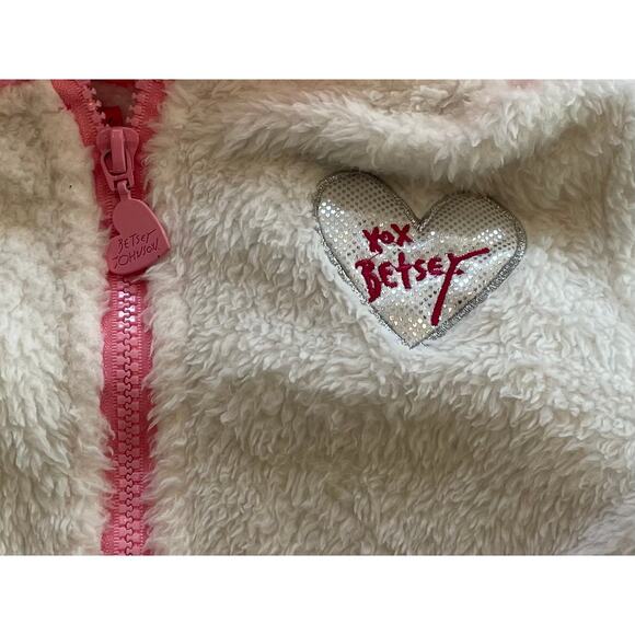 Betsey Johnson Girls Pink and White Fleece Zip Up Hoodie,  Size 7/8 - Picture 4 of 8